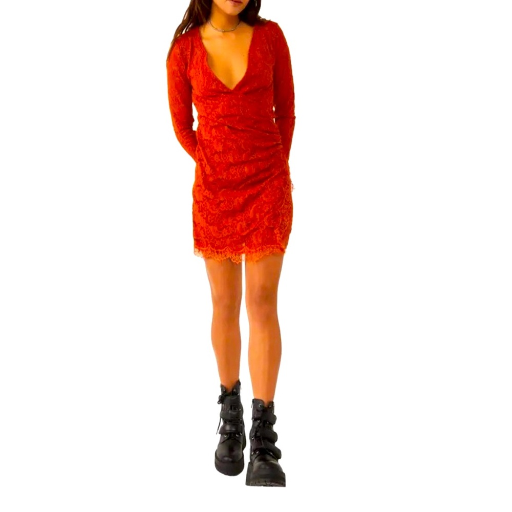 Free People Spanish chestnut Rust Lace long Boho Dress Medium